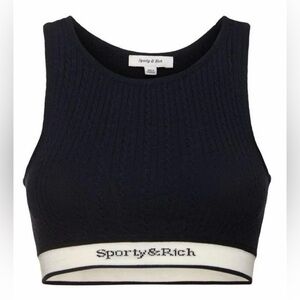 Sporty & Rich Navy Serif Logo Cableknit Tank